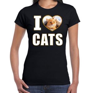 I love cats t-shirt met dieren foto van een rode kat zwart voor dames