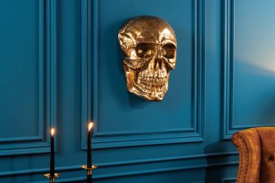 Exclusief wandsculptuur SKULL XXL 40cm gouden decoratieve schedel - 38385