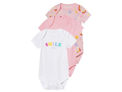 lupilu 3 baby rompers (Roze/wit, 86/92)