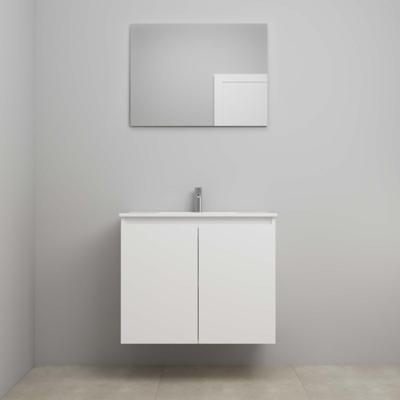On-Line Badkamermeubelset - 80 cm - Bouwpakket - Greeploos 2 Deuren - Porseleinen Wastafel - 1 Kraangat - Spiegel - Hoogglans Wit