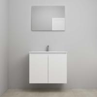 On-Line Badkamermeubelset - 80 cm - Voorgemonteerd - Greeploos 2 Deuren - Porseleinen Wastafel - 1 Kraangat - Spiegel - Hoogglans Wit