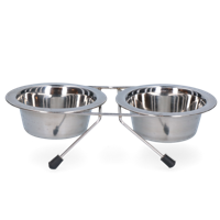 Voer en drinkbak RVS met standaard 200ml Ø 11cm Voer en drinkbak RVS met standaard 200ml Ø 11cm