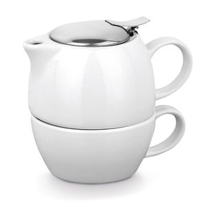 Witte theepot met zeef en kopje keramiek 430 ml 13 cm    -