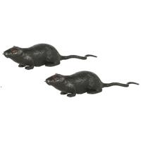 Grote plastic rat - 2x - donkergrijs - 20 cm - met rode ogen - namaak dieren Grote plastic rat - 2x - donkergrijs - 20 cm - met rode ogen - namaak dieren