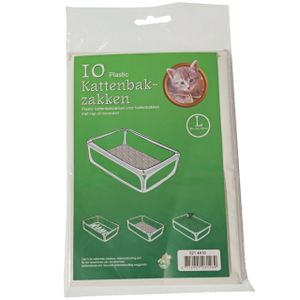 10 x stuks plastic kattenbak afvalzakken wit 50 x 20 x 37 cm