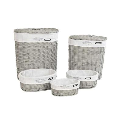 Mandenset DKD Home Decor Wit Grijs vlechtwerk 51 x 37 x 56 cm 52 x 38 x 57 cm 5 Onderdelen