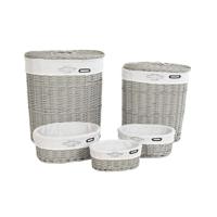 Mandenset DKD Home Decor Wit Grijs vlechtwerk 51 x 37 x 56 cm 52 x 38 x 57 cm 5 Onderdelen