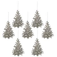 Decoris kerstboom hangers - 6x - champagne glitters - 15 cm - kerst ornamenten - Kunststof