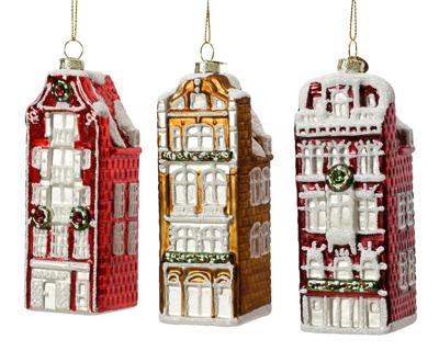 Huis glas l5b5h15 cm multi a3 3st kerst - Decoris