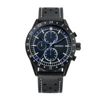 CAGARNY 6828 modieuze multifunctionele Quartz horloge met leder Band & GMT tijd & kalender & goed verlicht Display voor mannen Sport (Black Window [Bl