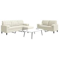 3-delige Loungeset met kussens en bolsters fluweel crèmekleurig