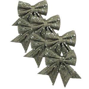 Kerst ornamenten strikken - 6x st - donkergroen - 12 x 13 cm - glitter strikjes