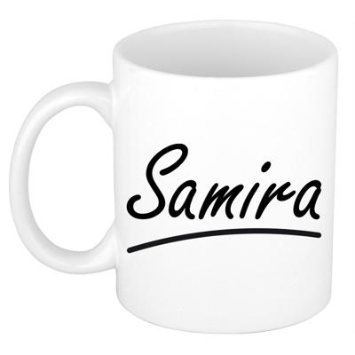 Samira Naam koffiemok - beker - met sierlijke letters - wit - 300 ml - Cadeau - Dames Samira Naam koffiemok - beker - met sierlijke letters - wit - 300 ml - Cadeau - Dames