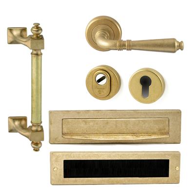 Hardbrass Voordeurset Monaco/Ginerva compleet linkswijzend - messing getrommeld