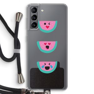 Smiley watermeloen: Samsung Galaxy S21 Transparant Hoesje met koord