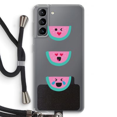 Smiley watermeloen: Samsung Galaxy S21 Transparant Hoesje met koord