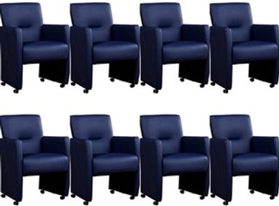 Set van 8 Blauwe leren moderne eetkamerfauteuils Pleasure - Toledo Leer Kobalt (blauw leer)