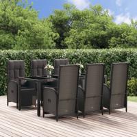 7-delige Tuinset met kussens poly rattan zwart