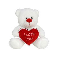 Pluche knuffelbeer met wit/rood Love hartje 30 cm - thumbnail