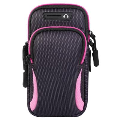 Multi-functionele universele dubbele laag rits sport arm Case telefoon tas met oortelefoon gat voor 6 6 inch of onder smartphones (roze)