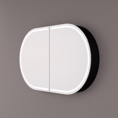 Spiegelkast Hipp Design SPK 91000 Ovaal 120x70 cm 1 deur Met Frame Mat Zwart Met Verlichting Incl. Spiegelverwarming en Stopcontact Hipp Design