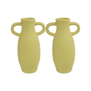 2x Stuks Decoratie Amphora kruik of vaas - geel terracotta - D12 x H20 cm