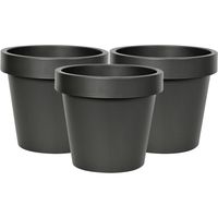 Plantenpot/bloempot - 3x - kunststof - zwart - buiten - D16 x H14 cm