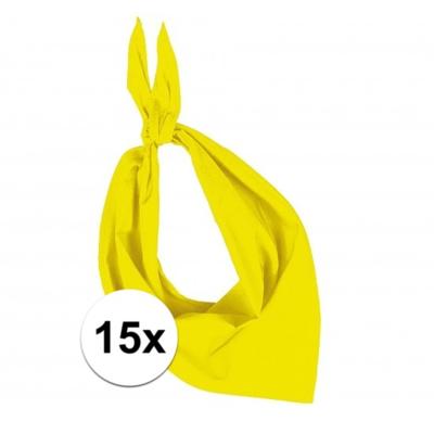 Bandana/hals zakdoek - 15x - geel - voor kind en volwassenen - polyester/katoen