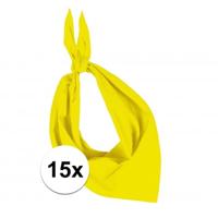 Bandana/hals zakdoek - 15x - geel - voor kind en volwassenen - polyester/katoen