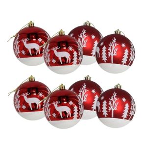 8x stuks gedecoreerde kerstballen rood kunststof 8 cm