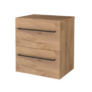 Badmeubelset BWS Salt 60x46cm Met Grepen 2 Lades Met Afdekplaat Whisky Oak