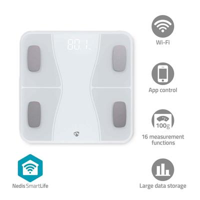 Nedis SmartLife Personenweegschaal | Bluetooth® | BMI / BMR / Botten / Gewicht / Spieren / Vet / Water | 12 | Piekbelasting: 180 kg | Android™ / IOS |
