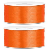 2x Hobby/decoratie oranje satijnen sierlinten 2,5 cm/25 mm x 25 meter - thumbnail