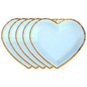 Feest wegwerpbordjes - hartje - 50x stuks - 23 cm - blauw/goud