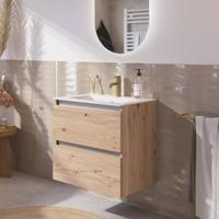Saqu Gaia voorgemonteerd badmeubel met aluminium greeplijst incl. keramische wastafel 61x46cm naturel eiken