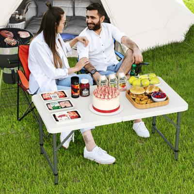 In Hoogte Verstelbare Campingtafel met HDPE Tafelblad & Draaggreep Opvouwbare Tuintafel