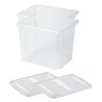 Sunware - Set van 2x opslagbox kunststof 45 liter transparant 45 x 36 x 36 cm met deksel - thumbnail