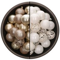 74x stuks kunststof kerstballen mix van champagne en wit 6 cm - Kerstbal - thumbnail