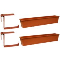 Set van 5 kunststof plantenbakken terracotta rechthoekig 80 cm met 10 verstelbare railing beugels