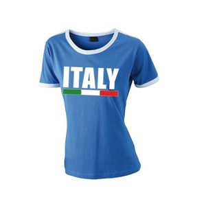 Blauw/ wit Italie supporter ringer t-shirt voor dames