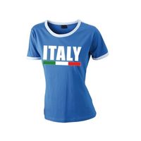 Blauw/ wit Italie supporter ringer t-shirt voor dames - thumbnail