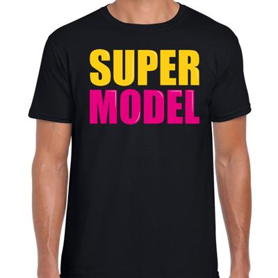 Super model tekst t-shirt - zwart - voor heren - carnaval - verkleedkleding - foute party Super model tekst t-shirt - zwart - voor heren - carnaval - verkleedkleding - foute party