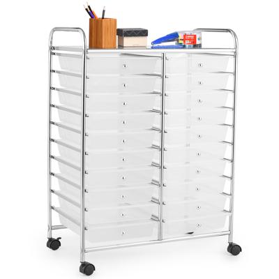 Rolbare Opbergtrolley met 20 Lades Opbergwagen Opbergruimte voor Thuiskantoor en School met Bovenblad en 4 Wielen Mobiele Rolwagen