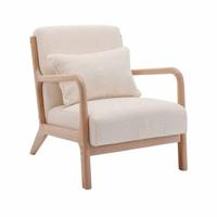 sweeek - Scandinavische fauteuil in hout en witte boucléstof