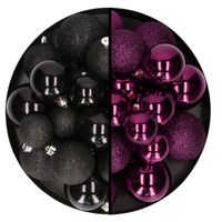 Kerstballen 60x stuks - mix zwart/paars - 4-5-6 cm - kunststof - Kerstbal