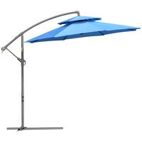 Outsunny parasol vrijdragende parasol Ã˜ 2,67 x 2,7 m slingerparaplu met dubbel dak kruisvoet staal buitenzonwering polyester staal blauw