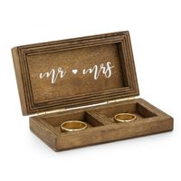 Bruiloft/huwelijk trouwringen kistje hout - MR and MRS - alternatief ringkussen - 10 x 5,5 cm - thumbnail
