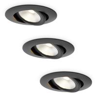 3x Lugo LED Inbouwspots - Zwart - Dimbaar - 5 Watt 450 Lumen - 2700K Warm Wit Licht - Kantelbaar - IP65 - Voor Binnen & Buiten
