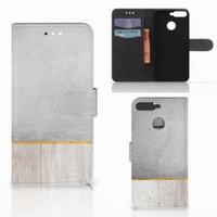 Huawei Y6 2018 Book Style Case Wood Concrete - thumbnail