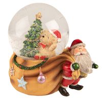 HAES DECO - Muziekdoos Sneeuwbol 14x10x14 cm - Bruin - Kerst Figuur, Kerstdecoratie - thumbnail